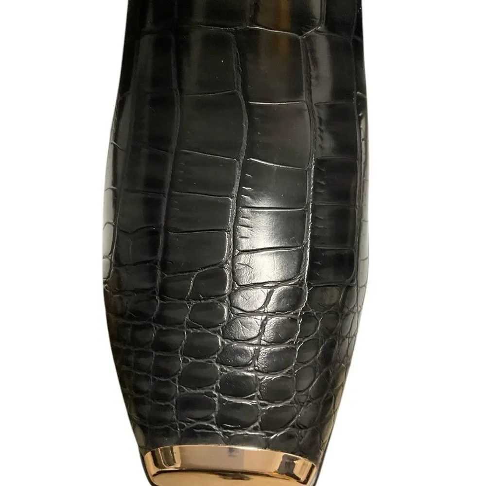Ninety Nine Black Over the Knee Boots with Textured Finish